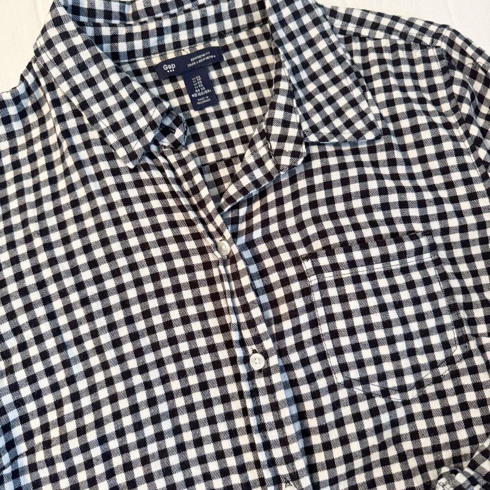 Gap Cotton Flannel Women’s XS Long Sleeve Fitted Boyfriend Black & White Gingham